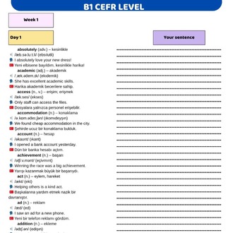 B1 SEVİYE ( Orta seviye )İNGİLİZCE KELİME LİSTESİ + QR KODLU DİNLEME