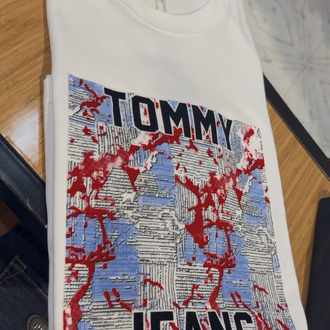 Tommy kadife baskı beyaz premium