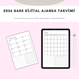 2026 Sade Dijital Ajanda Takvimi | Yazdırılabilir PDF | Minimal Planlayıcı
