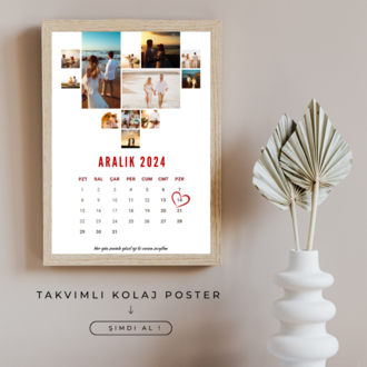 Takvim & Kalp Kolajlı Poster(Çerçeveli)