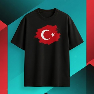 Türk Bayraklı Siyah Unisex Oversize T-Shirt