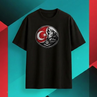 Türk Bayrağı Bozkurt Tasarım T-Shirt Unisex Oversize T-Shirt