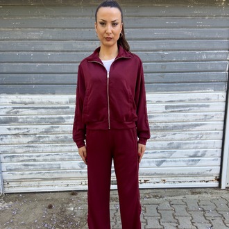 Bordo Çıt Çıtlı Kadın Eşofman Takımı