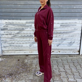 Bordo Çıt Çıtlı Kadın Eşofman Takımı