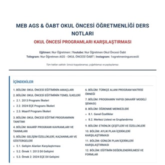 OKUL ÖNCESİ EĞİTİM PROGRAMLARI KARŞILAŞTIRMALI DERS NOTU