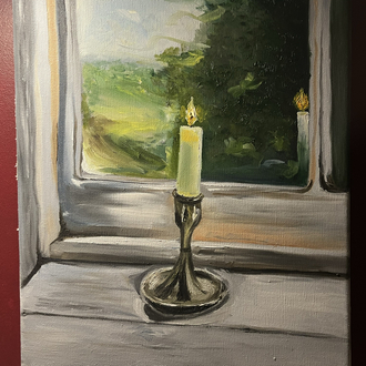 Pencere Önünde Mum | Yağlı Boya Tablo (30×40)
