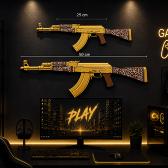 Dekoratif 2D Ak-47 Golden Arabesque | 25 cm | Oyuncu Odası & Duvar Aksesuarı