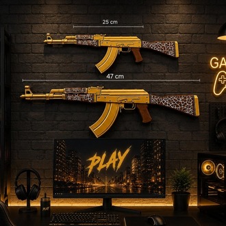 Dekoratif 2D Ak-47 Golden Arabesque | 47 cm | Oyuncu Odası & Duvar Aksesuarı