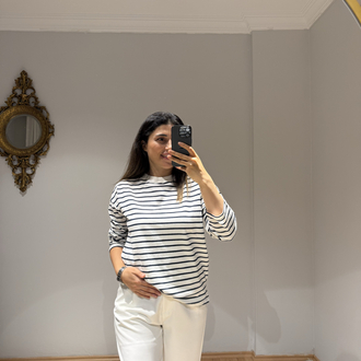 Beyaz lacivert çizgili body 