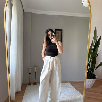 Kemerli krem renk pantolon 