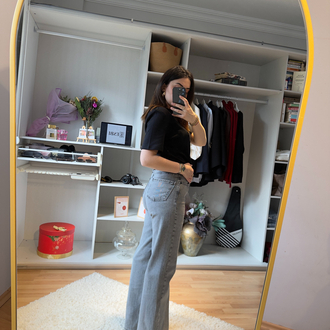 Gri yıkamalı straight Jean