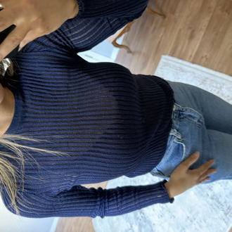 Lacivert fitili bluz