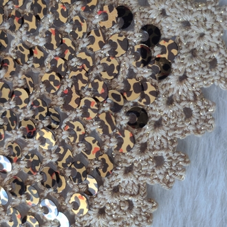 El Yapımı Gold Leopar Pullu Örgü Saç Bandanası - Bohem Tığ İşi Aksesuar