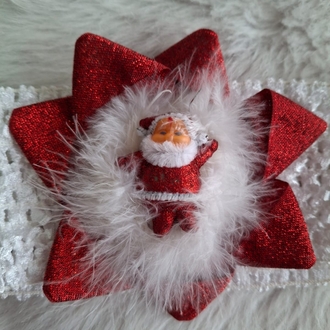 Kırmızı Simli Noel Baba Bebek Bandı – El Yapımı Yılbaşı Aksesuarı