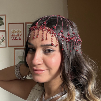 Kırmızı ful Zirkon taşlı saç aksesuarı 