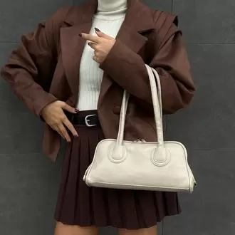 Olivya Uzun Saplı Baget Krem El ve Omuz Çantası