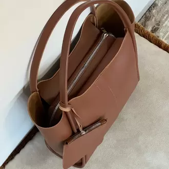 Marny Kadın Cüzdan Detaylı Büyük Boy Taba Omuz Çantası