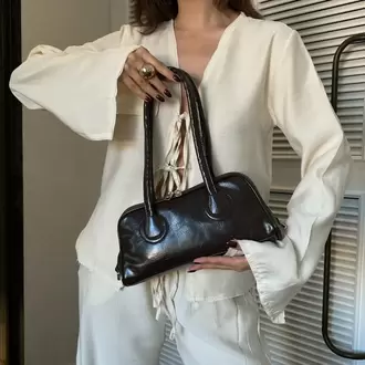 Olivya Uzun Saplı Baget Kahve El ve Omuz Çantası