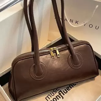 Olivya Uzun Saplı Baget Kahve El ve Omuz Çantası