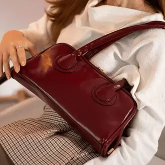 Olivya Uzun Saplı Baget Bordo El ve Omuz Çantası