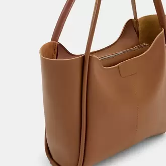 Marny Kadın Cüzdan Detaylı Büyük Boy Taba Omuz Çantası