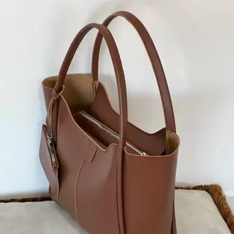 Marny Kadın Cüzdan Detaylı Büyük Boy Taba Omuz Çantası