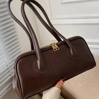 Olivya Uzun Saplı Baget Kahve El ve Omuz Çantası