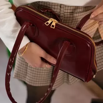 Olivya Uzun Saplı Baget Bordo El ve Omuz Çantası