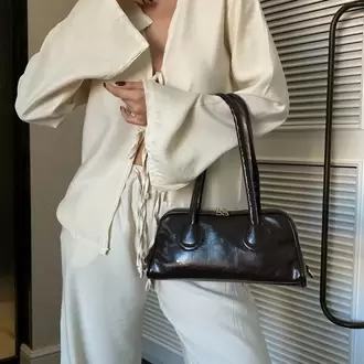 Olivya Uzun Saplı Baget Kahve El ve Omuz Çantası