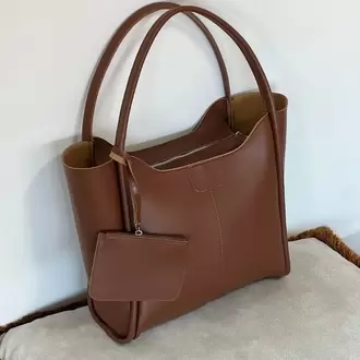 Marny Kadın Cüzdan Detaylı Büyük Boy Taba Omuz Çantası