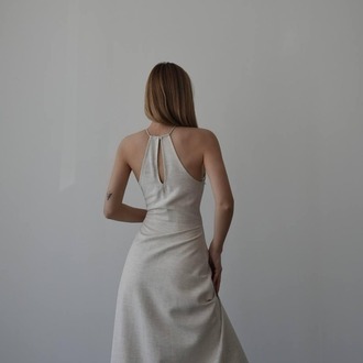 HALTER YAKA KETEN ELBİSE