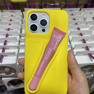İPhone Sarı Rhode kılıf + Pembe Ruj