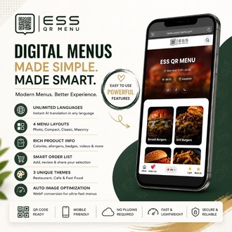 ESS QR Menu - Restoran QR Kod Menü WordPress Teması - Eklentisiz