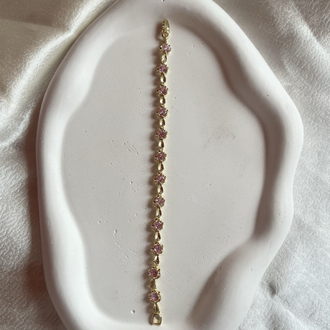 Pembe Işıltı Taşlı Gold Bileklik