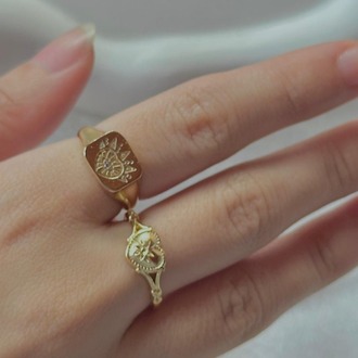 2’li Set Gold Çelik Yüzük – Güneş ve Kuzey Yıldızı Detaylı Ayarlanabilir Yüzük Seti