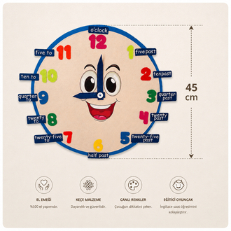 Keçe İngilizce Saat Panosu – 45 cm