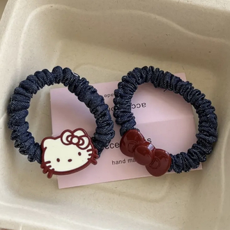 İkili Sanrio Hello Kitty Lacivert Lastik Saç Tokası