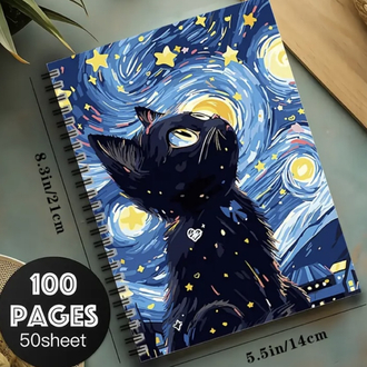 Yıldızlı Gökyüzü ve Siyah Kedi Spiral Defter