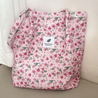 Lale Çiçek Desenli Kadife Tote Çanta