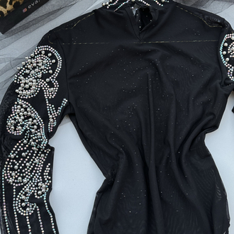 TAŞ İŞLEMELİ SİYAH TRANSPARAN BODYSUIT 