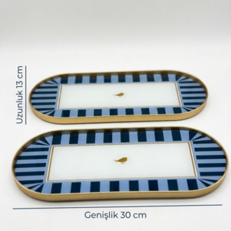 2'li Oval Sunumluk Mavi 