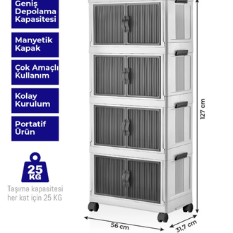 obido Lavine Fold&go 4'lü Portatif Organizer Tekerlekli Dolap Çok Amaçlı