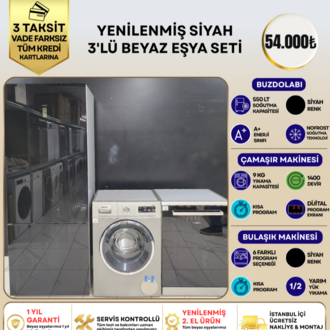 SİYAH 3'LÜ BEYAZ EŞYA SETİ