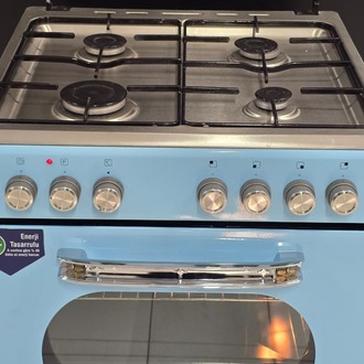 2. EL VESTEL A++ RETRO MAVİ TAM BOY ÇAKMAKLI GAZ EMİNETLİ OCAKLI FIRIN