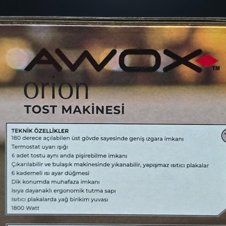 AWOX YAPIŞMAZ TEFLON YÜZEY, 6 ADET TOST YAPABİLEN 180 CM IZGARA TOST MAKİNESİ