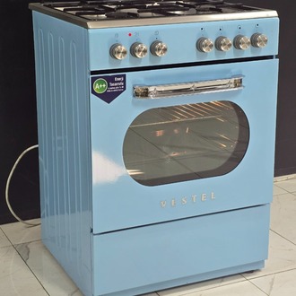 2. EL VESTEL A++ RETRO MAVİ TAM BOY ÇAKMAKLI GAZ EMİNETLİ OCAKLI FIRIN