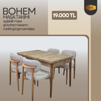4 KİŞİLİK BOHEM BERRAK MASA TAKIMI