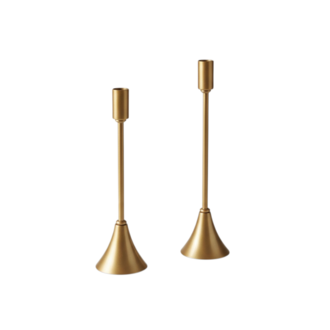 Eviorhome Minimalist Antik Gold İkili Şamdan Seti - İnce Uzun Eskitme Gold Metal Şamdanlık