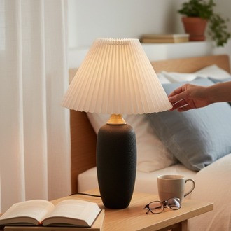 Terra Grandé Büyük Boy Dokulu Seramik Abajur | Lüks Pileli Başlıklı Abajur - Premium Seri