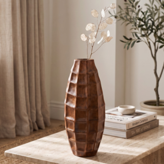 Eviorhome Ahşap Dokulu Seramik Vazo – Wabi-Sabi & Japandi Tarzı Dekoratif Vazo (41 cm)